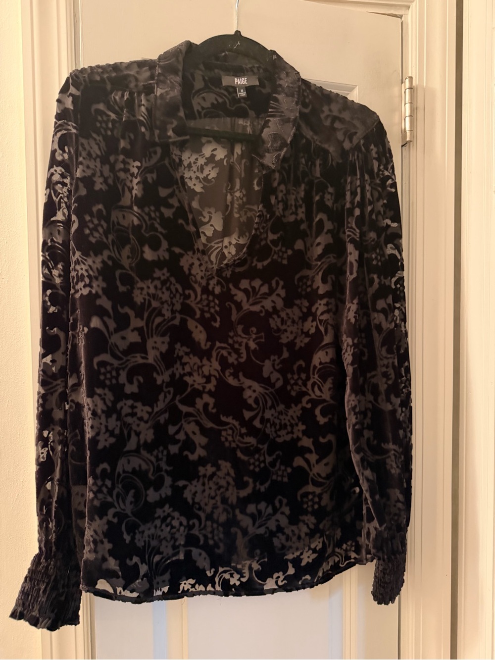 PAIGE Black Velvet Burnout Floral Long-Sleeve Blouse
